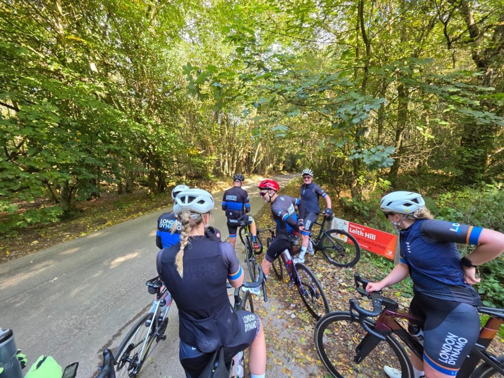 Group of London Dynamo riders on a Sunday Explorer ride in the hills
