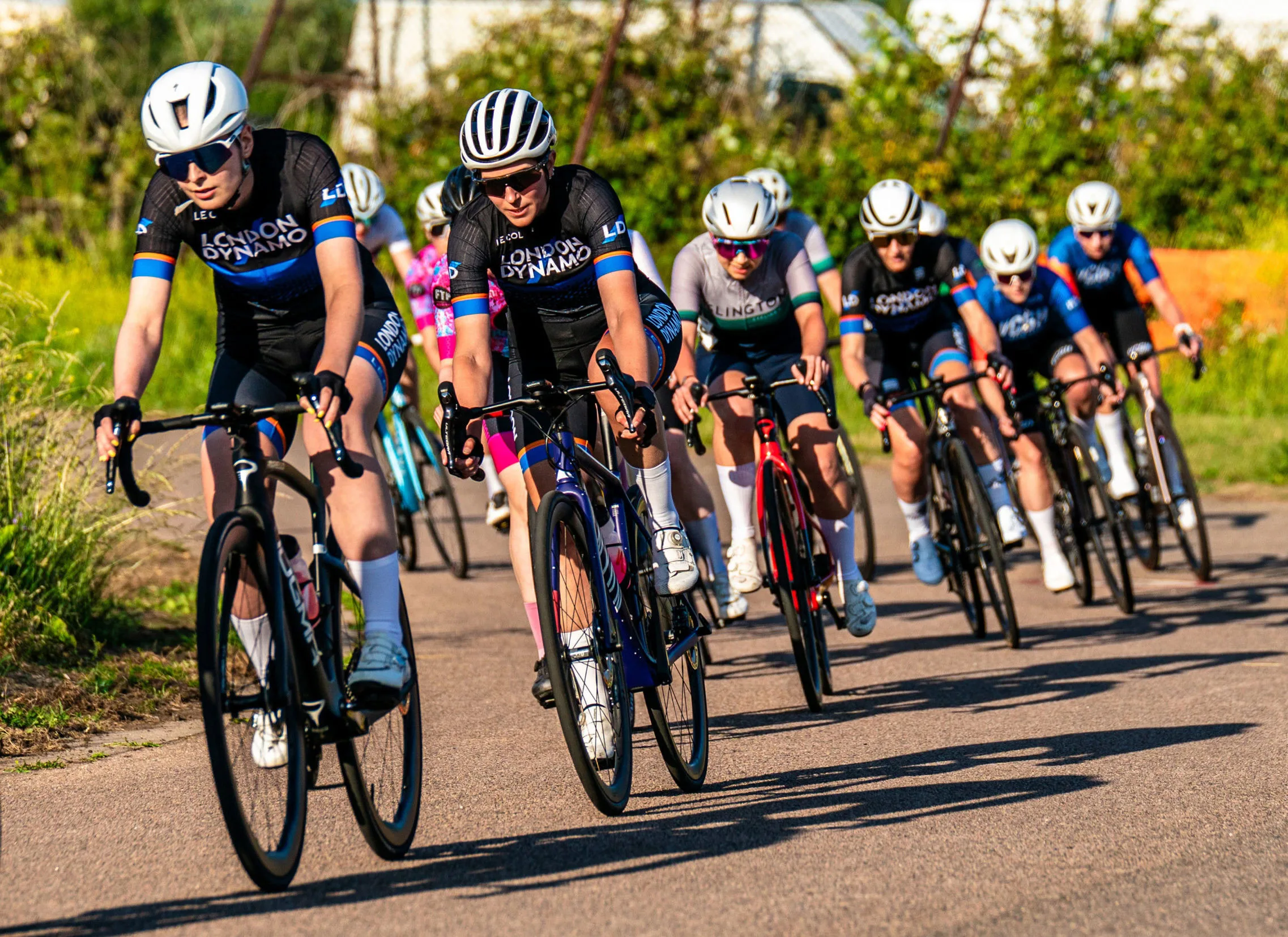 London Dynamo women racers leading the pack at a race