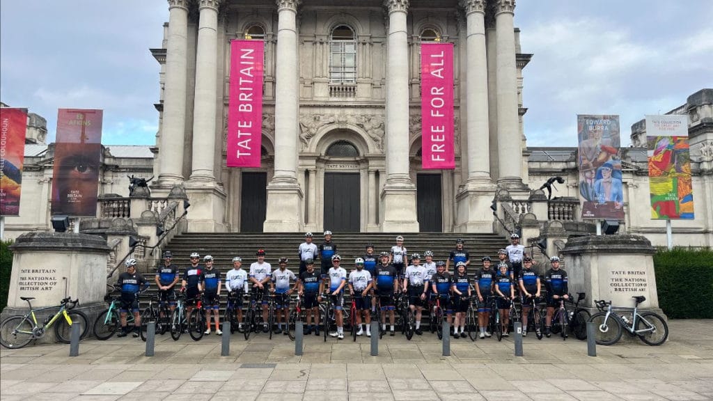 Pre ride London Dynamo team photo outside Tate Britain