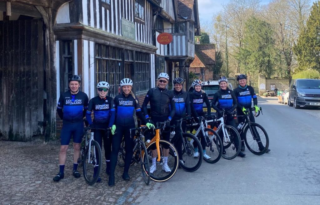 Group of London Dynamo riders riding the Hever Loop cycling route in Kent