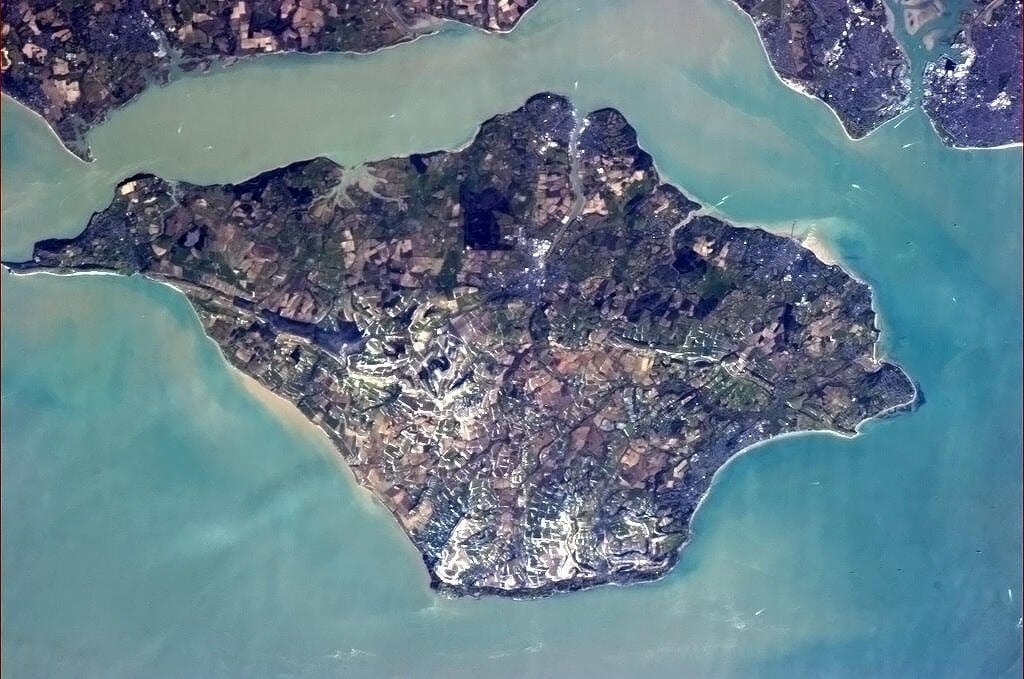 Satellite view of the Isle of Wight off the south coast of England